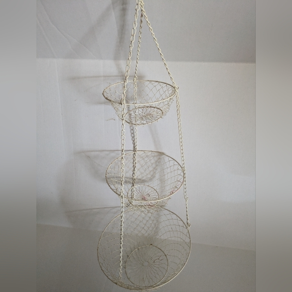 Vintage 3 Tier white/ cream color Wire Hanging Baskets for Fruits/Vegetables